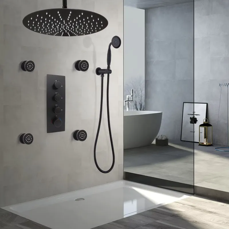 Spa & Wellness Jura Resort Centre De Loisirs Des Franches Montagnes - 4-Piece Matte Black Ceramic Adjustable Flow